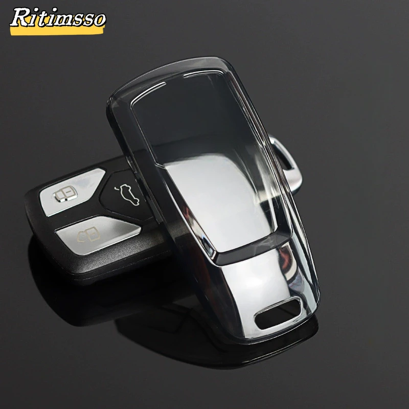 TPU Car Remote Key Case Cover Shell for Audi A4 B9 A5 A6 8S 8W Q5 Q7 4M S4 S5 S7 TT TTS TFSI RS Protector Fob Keyless Keychain