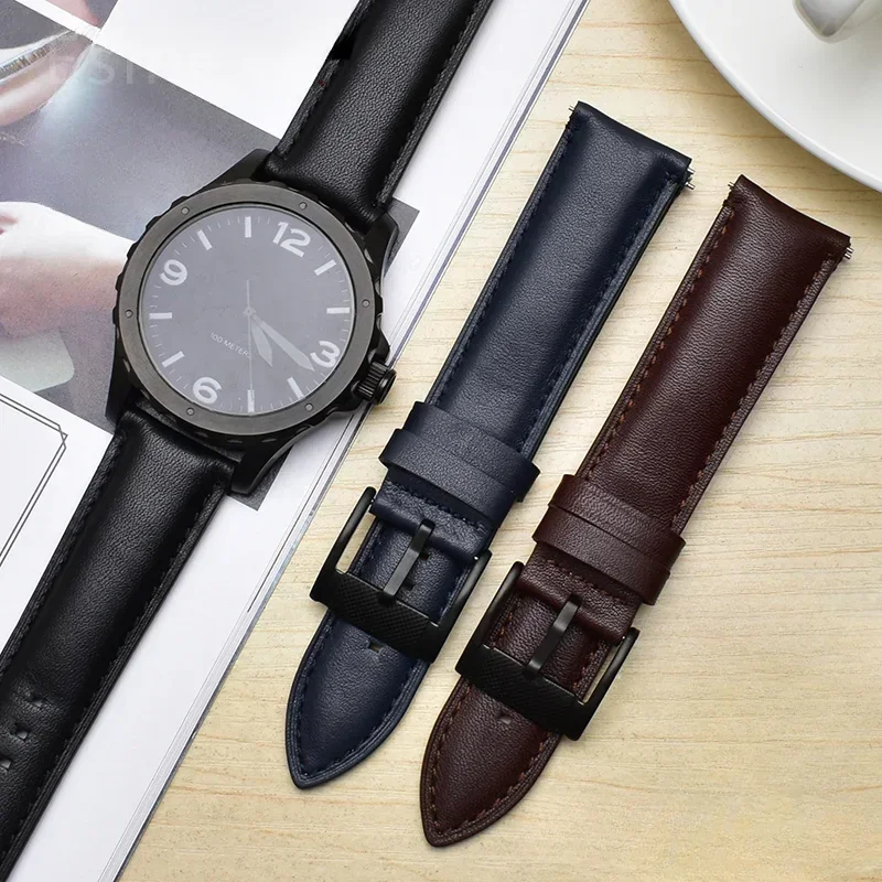 Black Brown Blue Genuine Cowhide Leather Watchbands for Fossil Fs4735 Fs4812 Me3052 3054 Quick Release Waterproof Strap 22 24mm