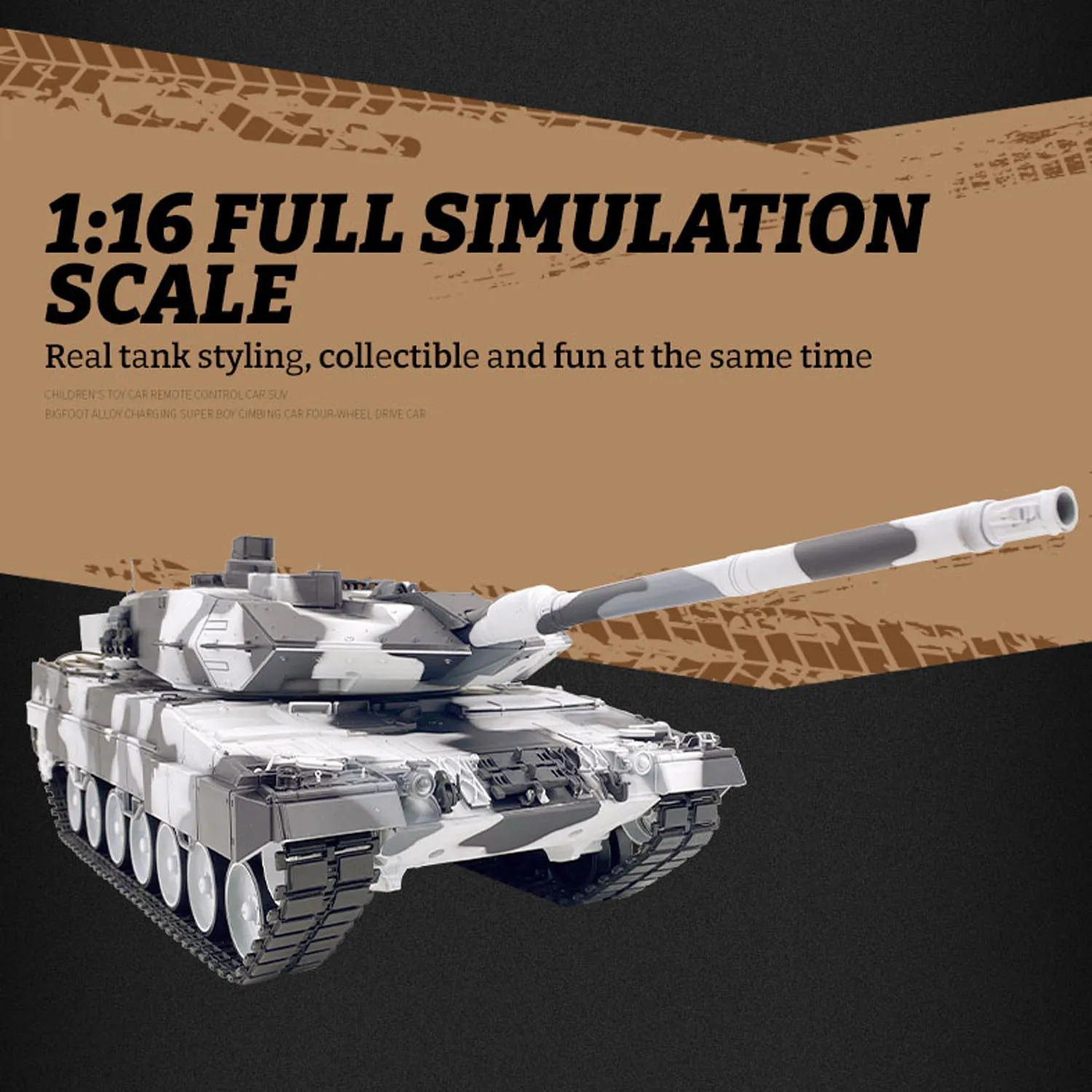 Czołg RC 1:16 7.0 Leopard 2A6 Heng Long 3889 Elektryczny z Metalową Skrzynią Biegów, Zawieszeniem, Barami, Funkcją BB, IR, Efektem Odrzutu Broni, Dźwiękiem i Światłem