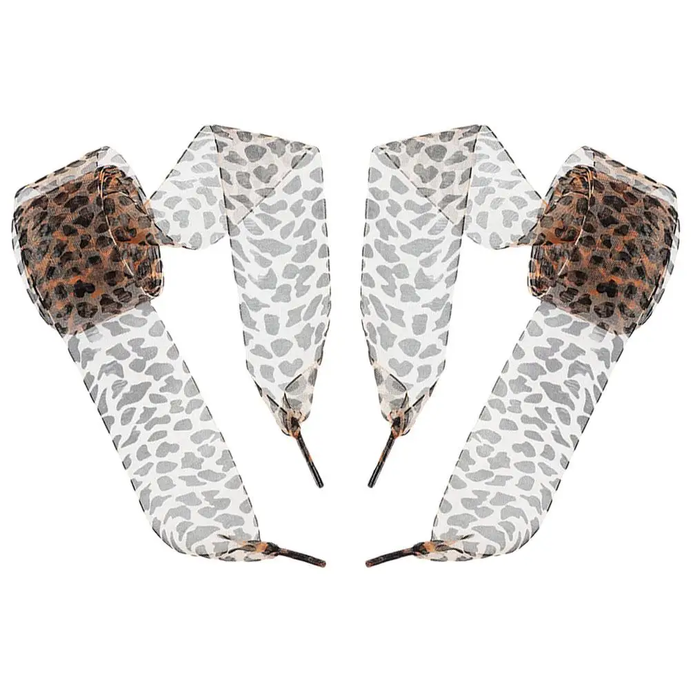 ริบบิ้นผ้าพันคอพิมพ์สัตว์ Shoelaces 4 ซม.กว้าง 110 ซม.ยาวเสือดาว Boot Laces รองเท้าแฟชั่น Lace Up รองเท้า