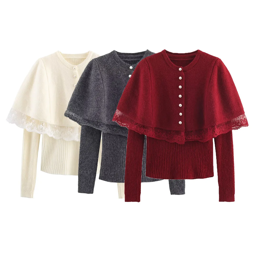 

Women's Solid Color Sweater Autumn Winter Fashion Simple Versatile Long Sleeve Knit Top Round Neck Cape Shawl Two Piece Set