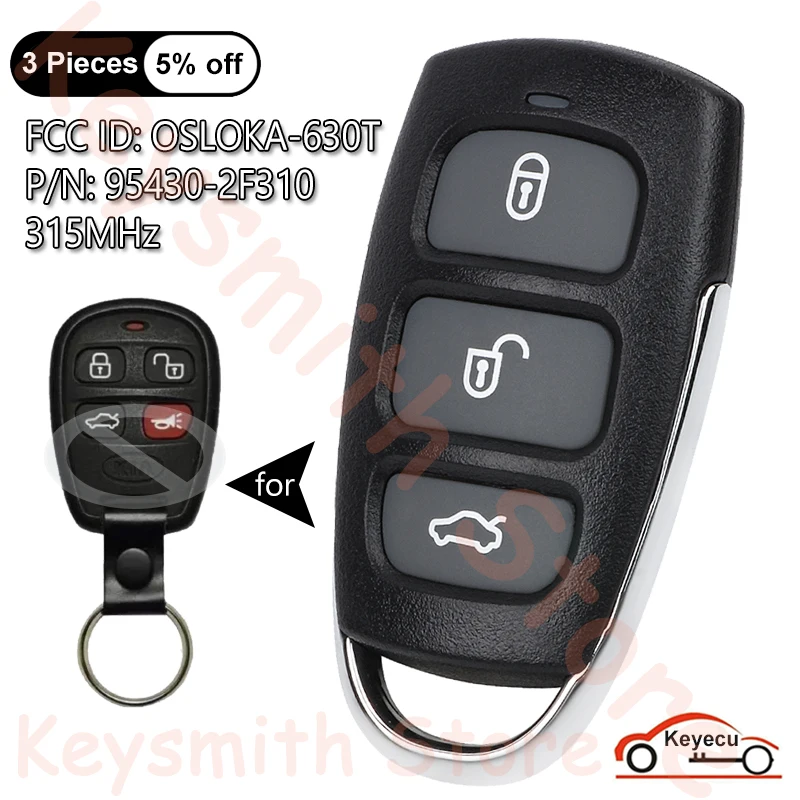 KEYECU 3+1 4 Buttons 315MHz for KIA Spectra 2003 2004 2005 2006 2007 Auto Upgraded Remote Key Fob OSLOKA-630T 95430-2F310