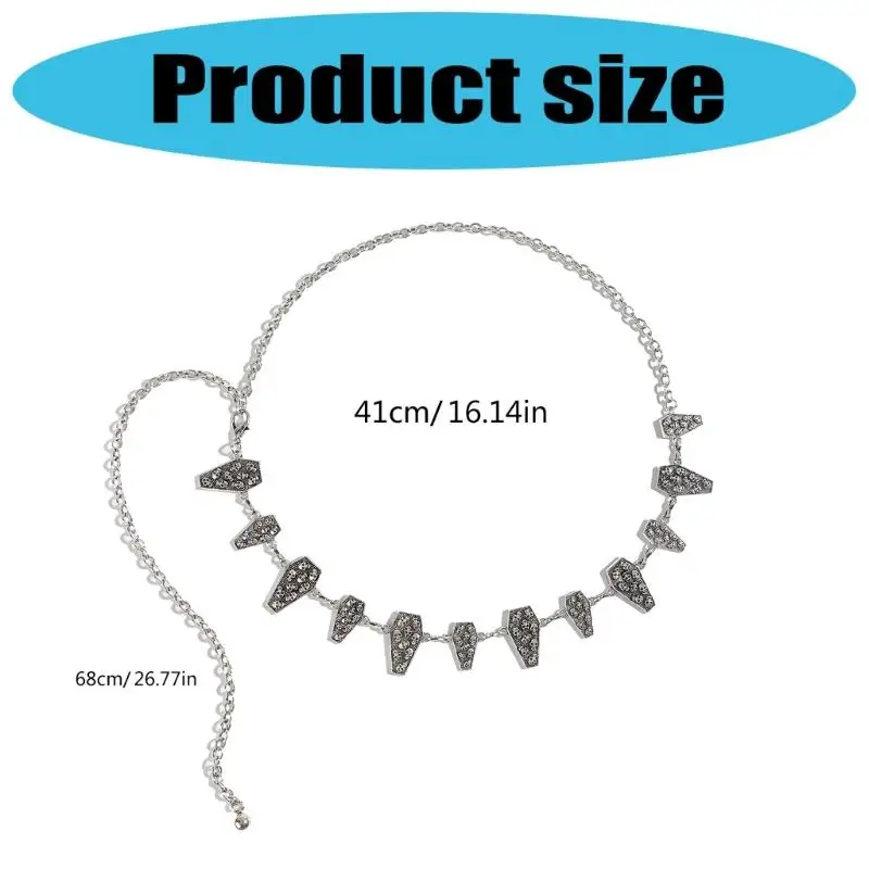 652F سلسلة خصر معدنية فضية داكنة قابلة للتعديل للنساء مع تفاصيل الإطار #6