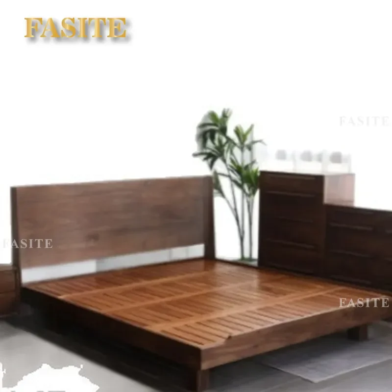 For 1.8m Nordic Style Pure Solid Wood Bed Black Walnut Log Suspension Double Bed Furniture for Bedroom Modern Minimalist