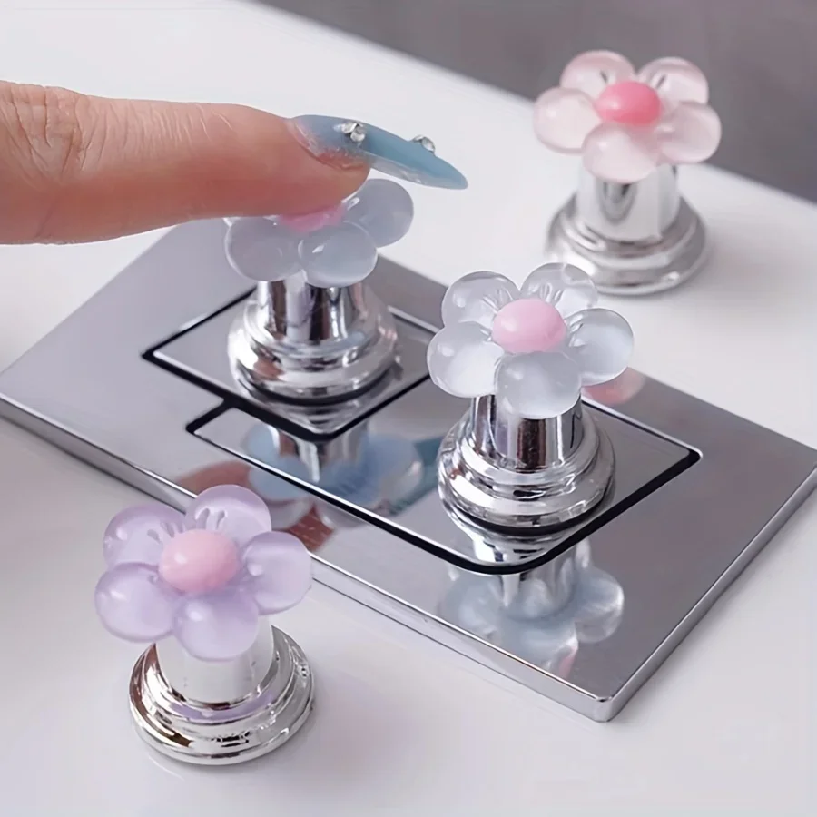 Fashionable Floral Toilet Flush Handle Long Nail Style Easy To Press Bathroom Decor