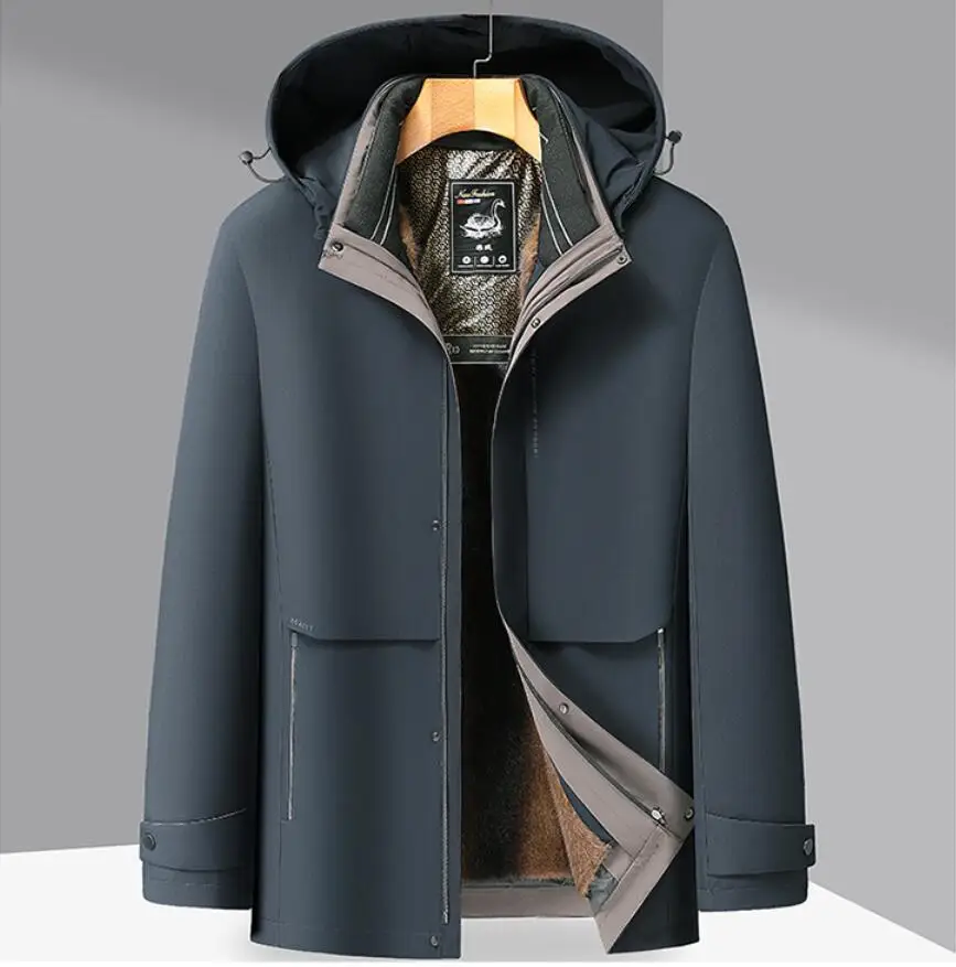 Top Grade Thermal Men's Parka Jacket Windbreaker Coats Winter Thickened Fleece Business Hooded Warm Parkas