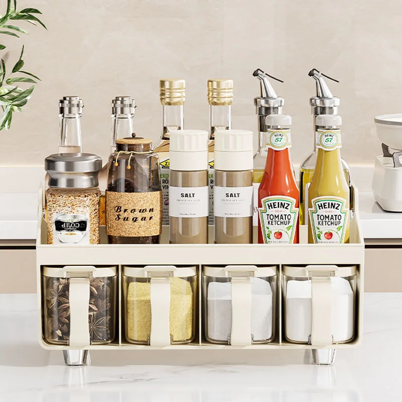 Kitchen Spice Storage Holders Home PP Material Seasoning Organization Racks for Salt Pepper Multifunctional Table Sundries Shelf