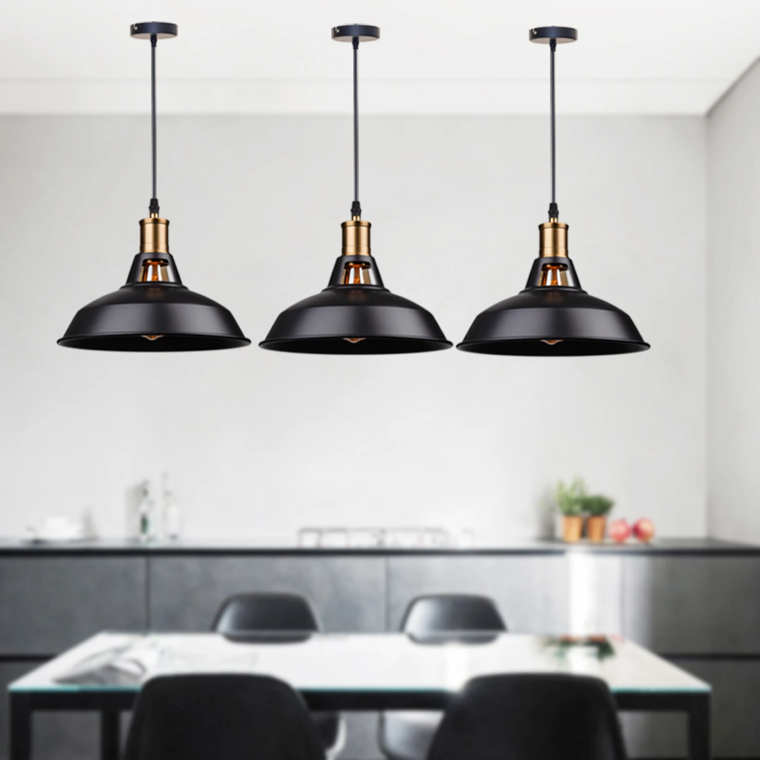 Contemporary Black Industrial Farmhouse Pendant Lighting - Chic Loft Kitchen Fixtures with E27 Base for Modern Living Spaces and