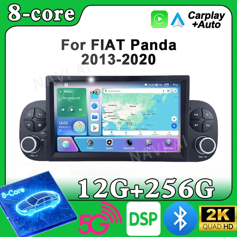 Android 15 Auto Carplay Car Radio For Fiat Panda 2013-2020 Stereo Multimedia Video Player 1 Din GPS Navigation 4G DSP Head unit