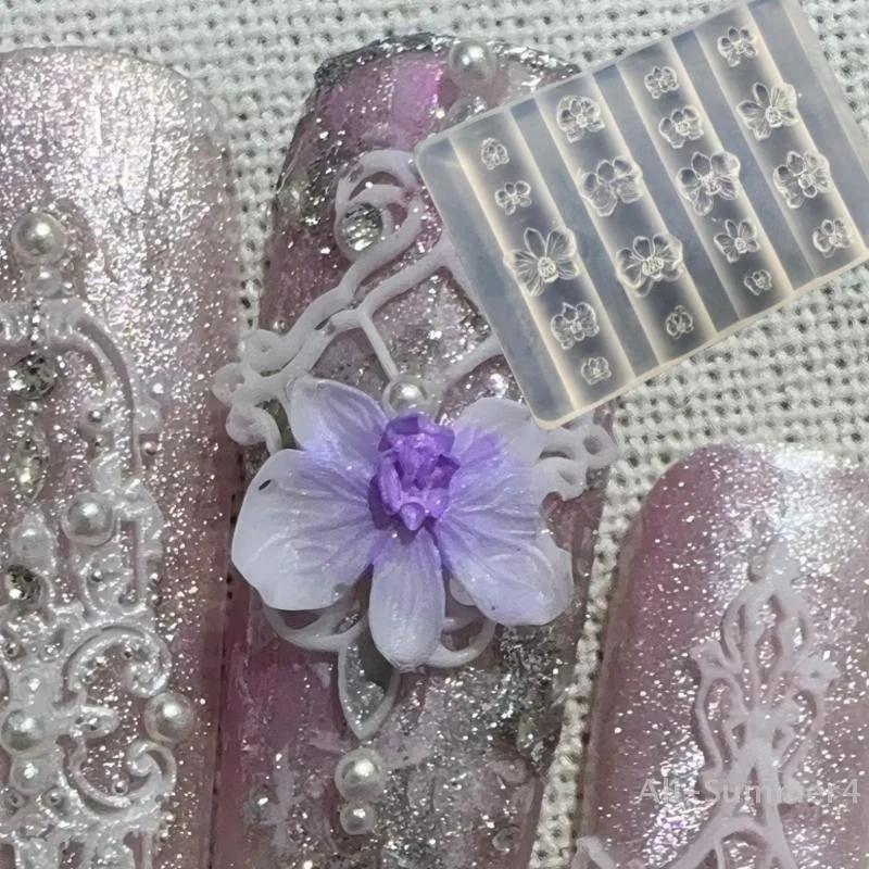 Molde de silicona para uñas con flor de Phalaenopsis 3D, bricolaje, diseño de flor de orquídeas y mariposa dulce, plantilla de manicura, herramientas de molde para decoración de uñas