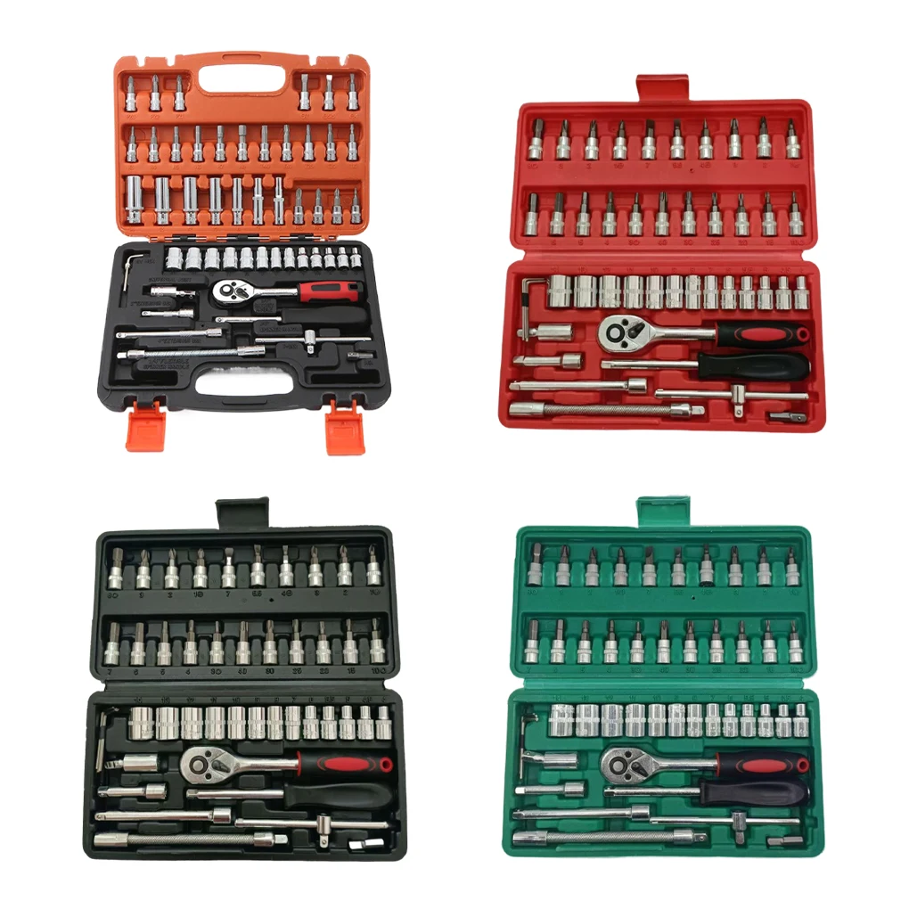 46/53pcs Car Repair Tool Kit 1/4-Inch Socket Set Car Repair Tool Ratchet Torque Wrench Combo Auto Repairing Set Mechanic Tools