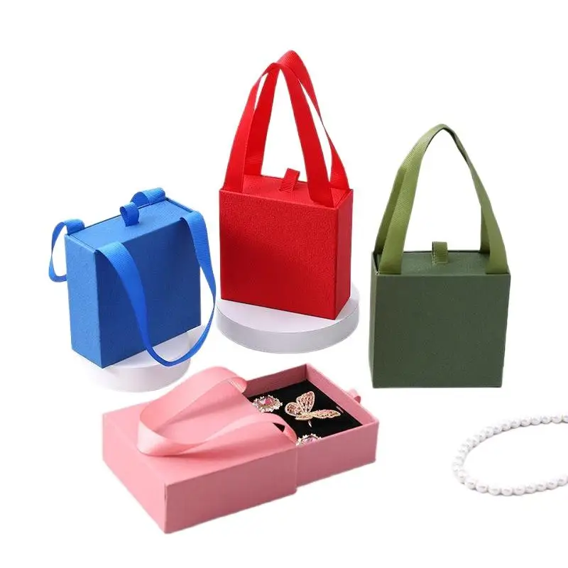 Tragbare Schmuckverpackungsbox, Aufbewahrungsbox für Ohrringe, Halsketten, Ringe und Anhänger, Organizer, Geschenkbox für Hochzeiten, Schmuckschatulle mit Schublade aus Papier – Detail 4