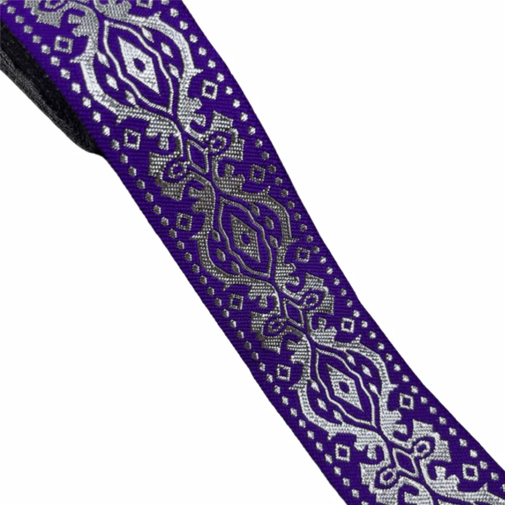 Ruban brodé à paillettes argentées, motif traditionnel chinois, broderie jacquard florale bohème, garniture en argent filé