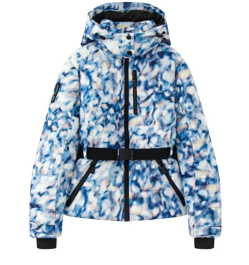 

2025 Women's Winter Hooded Cotton Padded Jacket Elegant Keep Warm Slim Belt Windproof Skiing Coats Jackets Winter Streetwear