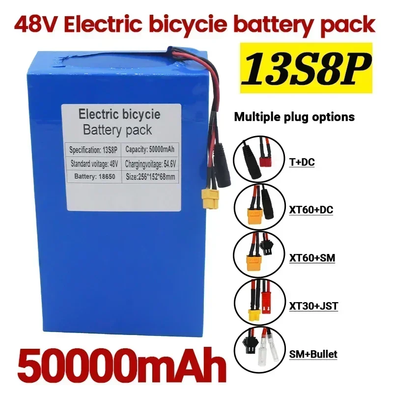 13S8P 48V 50000mAh Battery 18650 13S8P Lithium Battery Pack 1000W Electric Bicycle Battery Built in 50A BMS