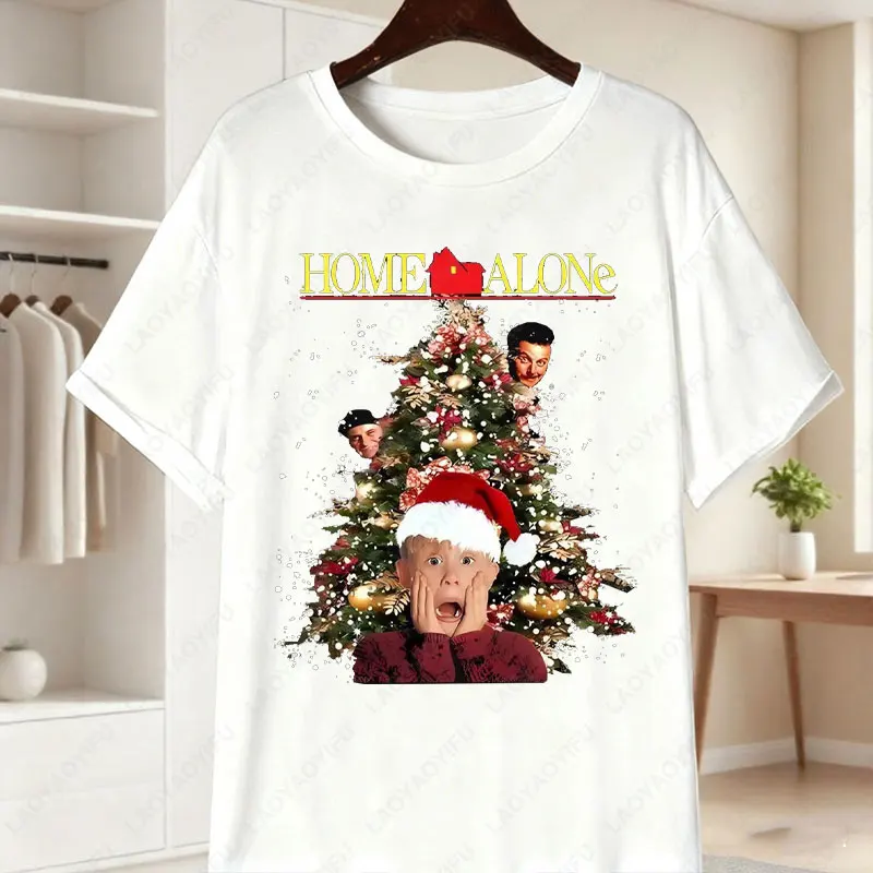 الرجال والنساء 90s وحده الفيلم تي شيرت كيفن مكاليستر وشجرة عيد الميلاد عطلة حفلة عادية المحملة لمحبي الحنين الملابس