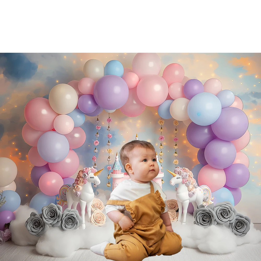 Beenle Rainbow Unicorn Backdrop Happy Birthday Cake Smash Party Decor Banner Baby Portrait Photography Background Photo Studio