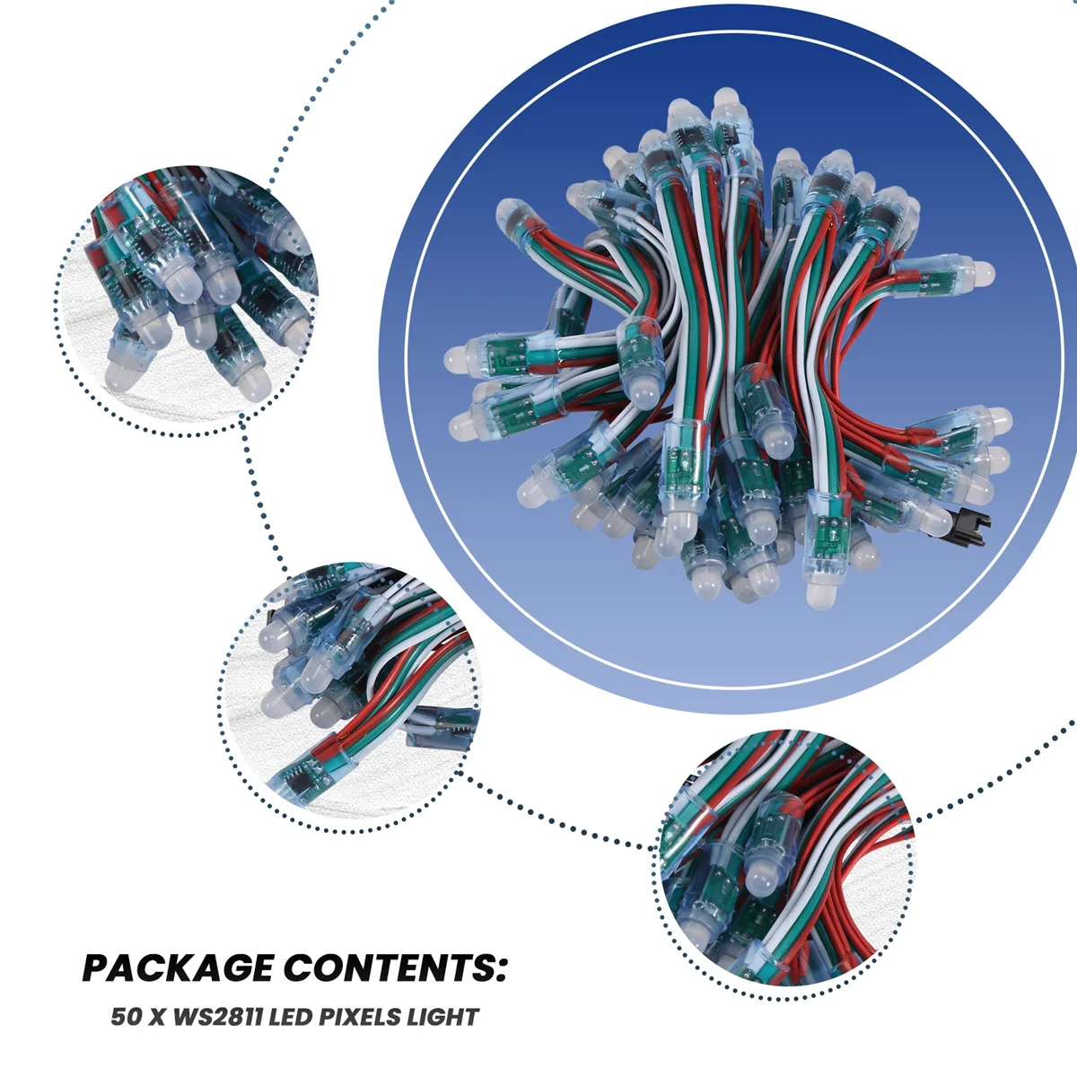 50 pièces WS2811 RGB LED Pixels lumière adressable individuellement 12mm diffusé numérique polychrome LED Module de Pixel lumière DC12V