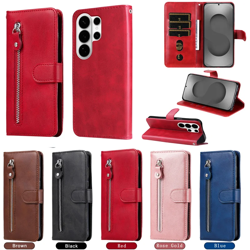 S26Ultra Zipper Leather Case for Samsung Galaxy S26 Ultra S26 Plus edge Case Wallet Stand Phone Cover for Galaxy S26 Coque Funda