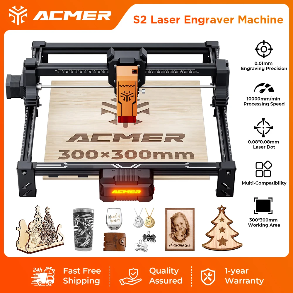 

ACMER S2 4/7/12W Laser Engraving and Cutting CNC Machine High Precision Portable Machine Tool For Plywood Acrylic Leather Glass