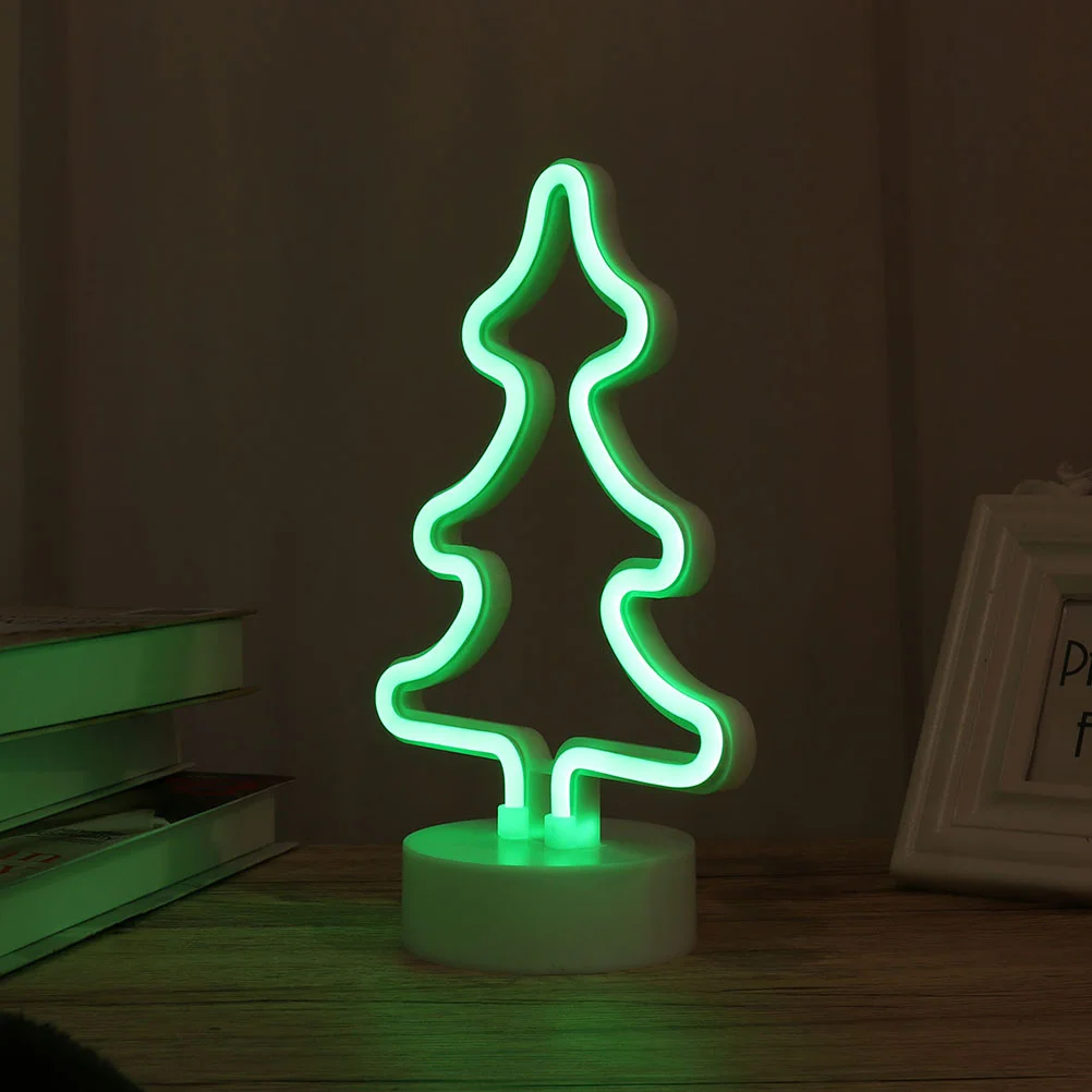 2 Pcs Christmas Table Top LED Lights Neon Tree Shape Lamp Flexible Night for Kids