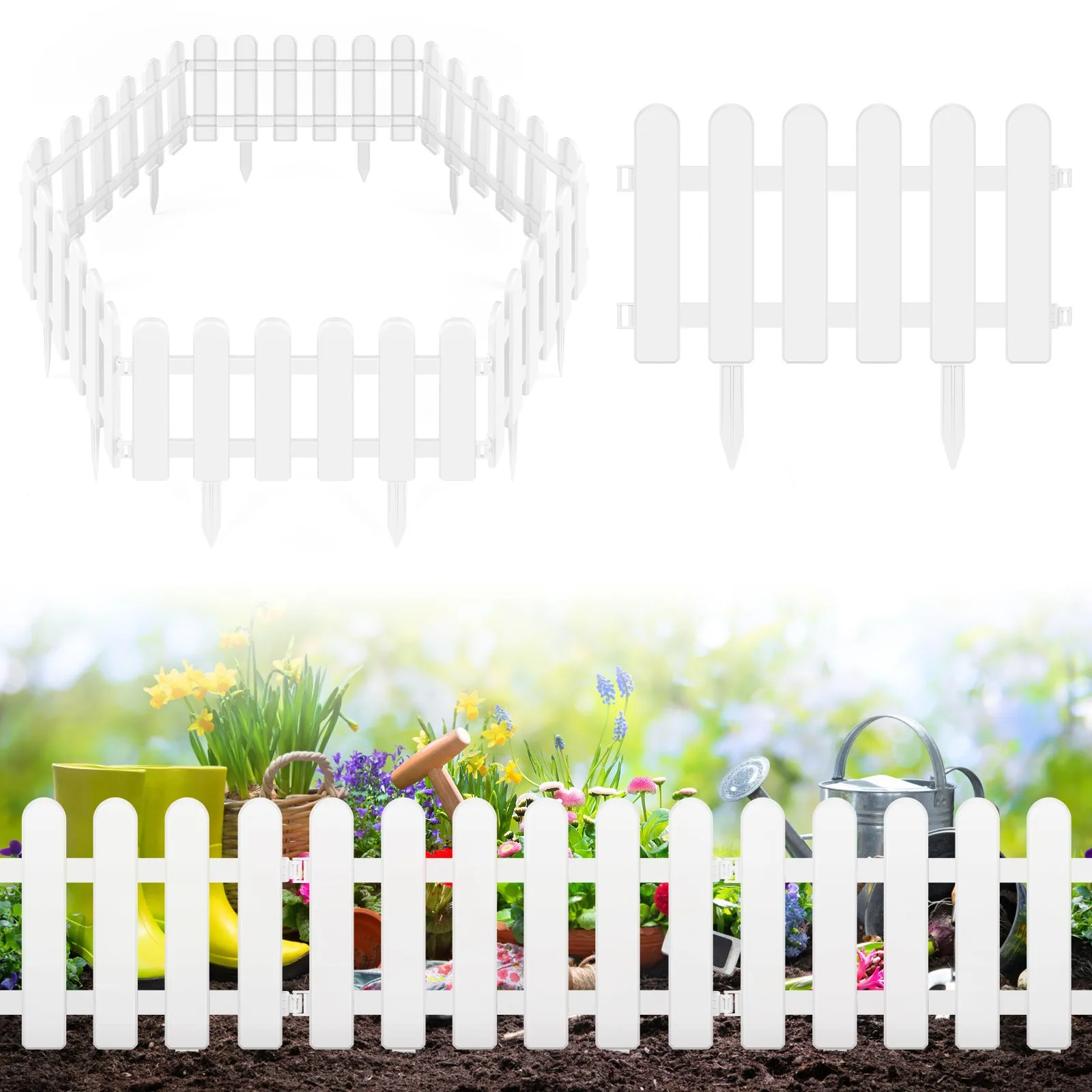 

24 Pieces White Plastic Garden Fence, Picket Fence Edgings for Lawn, Flowerbeds