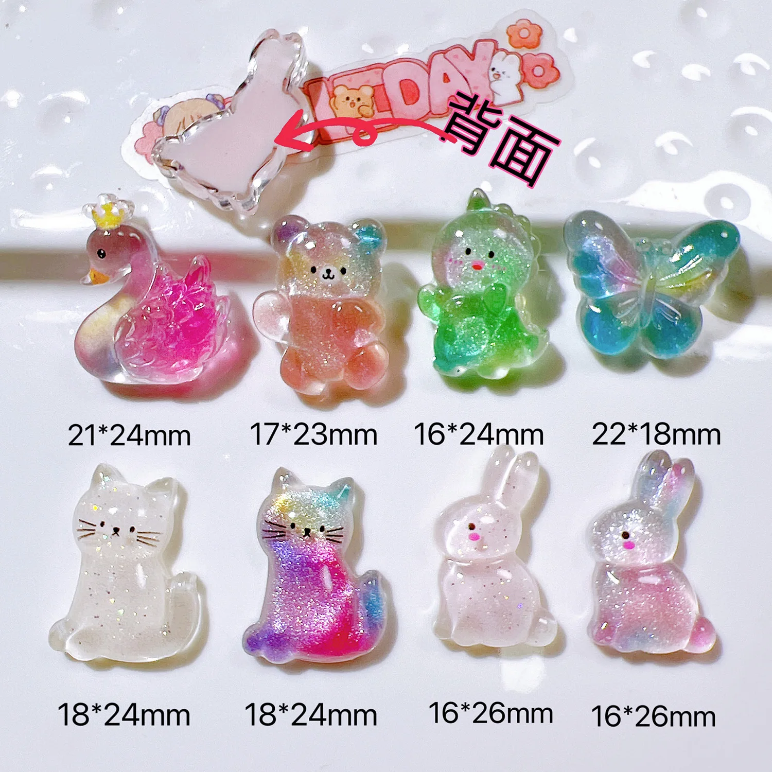 8Pcs New Cute Cartoon Rabbit, Bear, Butterfly, Goose, Dinosaur, Cat Flat Back Ornament Jewelry Bows Accessories