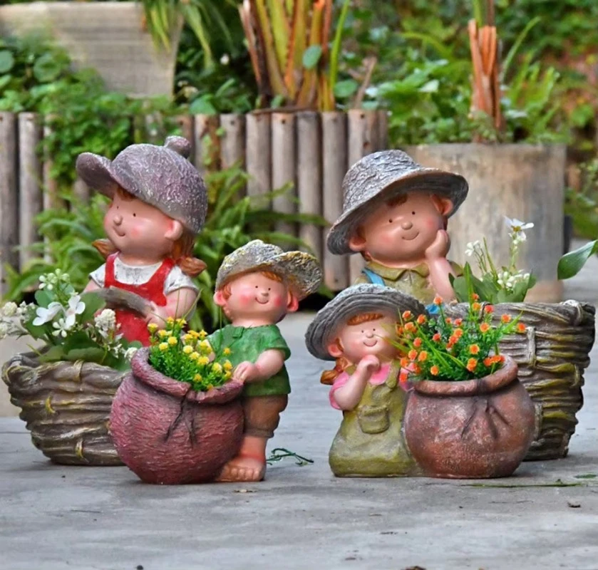Creative cartoon character resin sculpture flower pot children's indoor