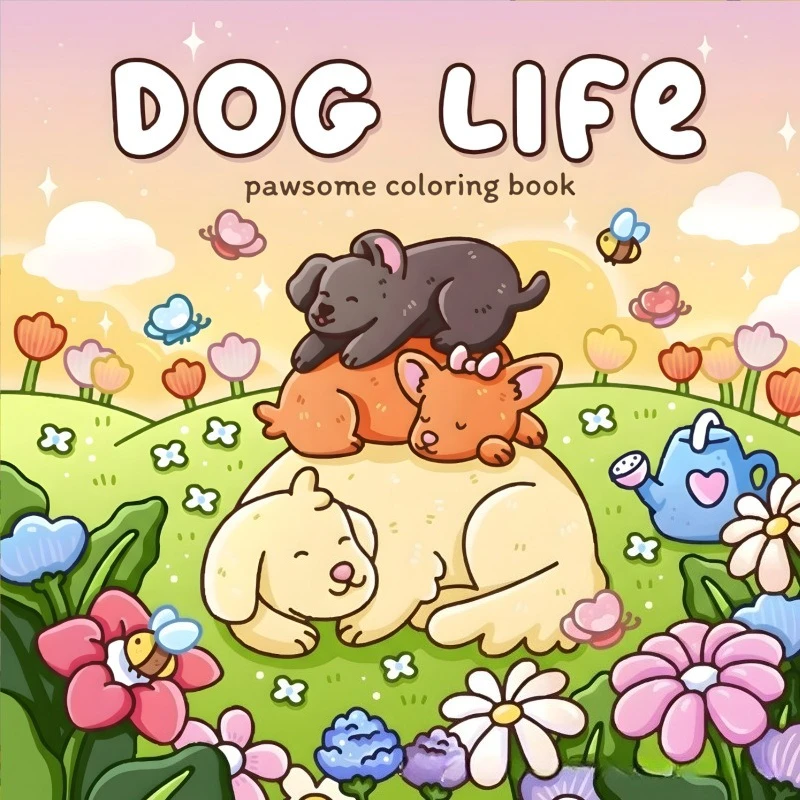 Pawsome Dog Life Coloring Book 24 Pages Adorable Canine Designs Stress Relief Relaxation Creative Gift