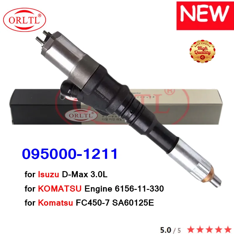 ORLTL 095000-1211 Common Rail Diesel Injector 0950001211 095000 1211 6156-11-3300 6156113300 for Isuzu Komatsu FC450-7 SA60125E