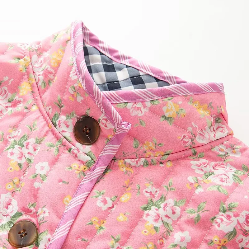 2025 Winter New Women's Casual Fashion Loose Design Reversible Plaid Floral Stand Collar Long Sleeve Cotton Coat