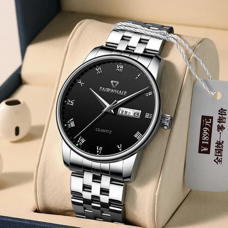 MARK FAIRWHALE Business Simple  style Men's Watches Stainless Steel Strap Calendar Display Quartz Watches for Men
