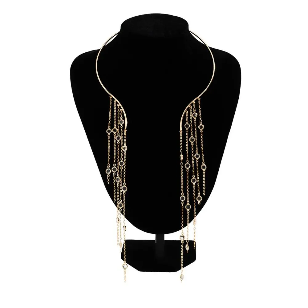 Open Pendant Necklace New Sexy Goth Star Torques Choker Necklace Crystal Sequin Wed Accessories Vintage Chest Chain Women