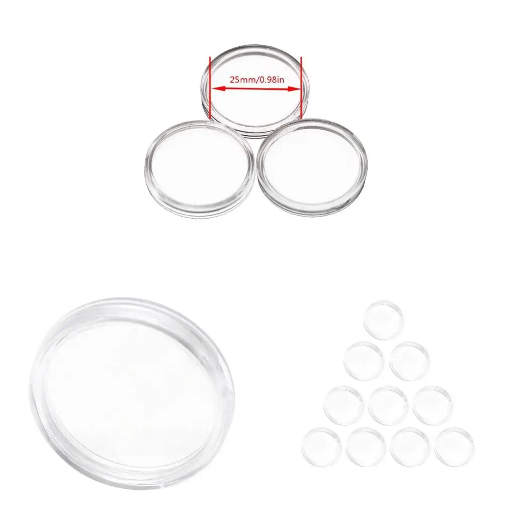 10Pcs 25mm Tag Holder Round Acrylic Coin for Case with Box Waterpr