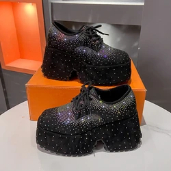 Luxury designer High Top Women Shoes Style Fashion 9.5CM Platform Shoes Platforms Sneakers Tide Shine Bling Rhinestone Shoes