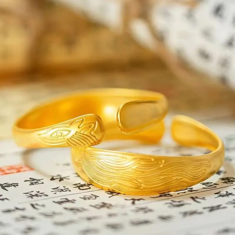 9999 real gold 24K Ancient nine-tailed fox bracelet open bracelet