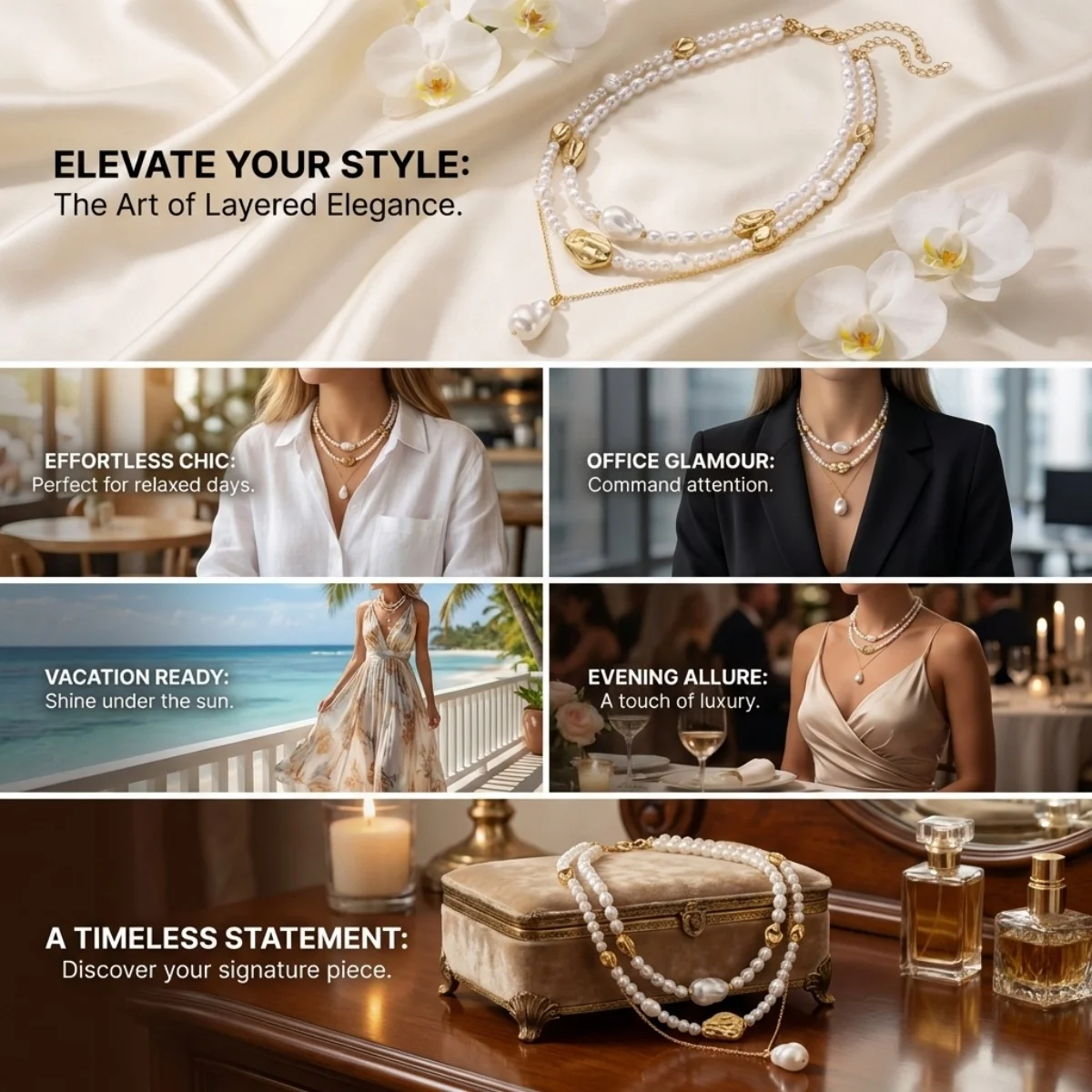 Minimalistische barocke unregelmäßige Imitationsperlen-CCB-Perlen-Anhänger-Halskette für Damen und Herren, mehrschichtige Perlen-Halskette, stapelbarer Choker-Schmuck – Detail 3