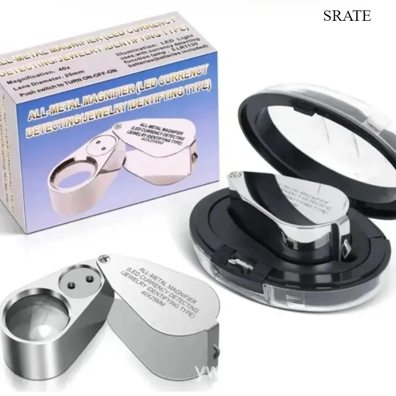 

40X Jewelers Loupe Magnifier Metal Magnifying Glasses LED UV Illuminated Jewelry Loop Pocket Folding Magnifying Glass for Coins