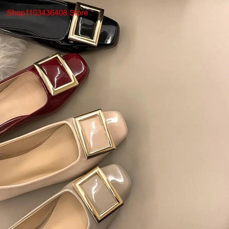 Women's New Versatile Classic Pumps Square Patent Leather Commuting Inner Height Increasing Shoes for Women
