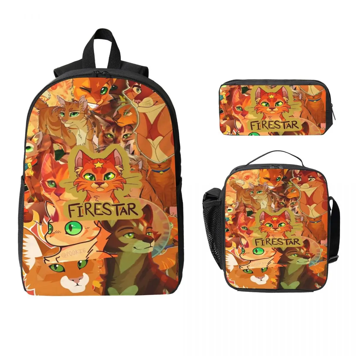 

3Pcs Warrior Cats School bags Set for Boy Girl Pen Bags Backpack Sets with Lunch Box For School Students Knapsack