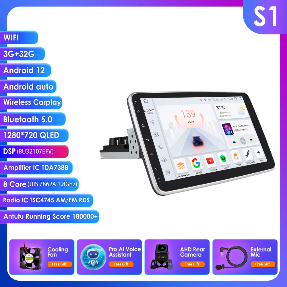 Hizpo 1 Din Autoradio Universal Car Radio Multimedia Player Android UIS7862S Schermo Estraibile Stereo GPS Detachable Panel SWC