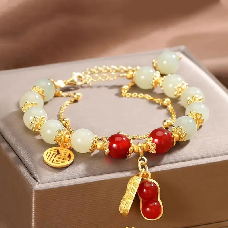 

New Good Thing Peanut Blessing Brand Bracelet Ins, niche design, retro and versatile bracelet, best friend gift
