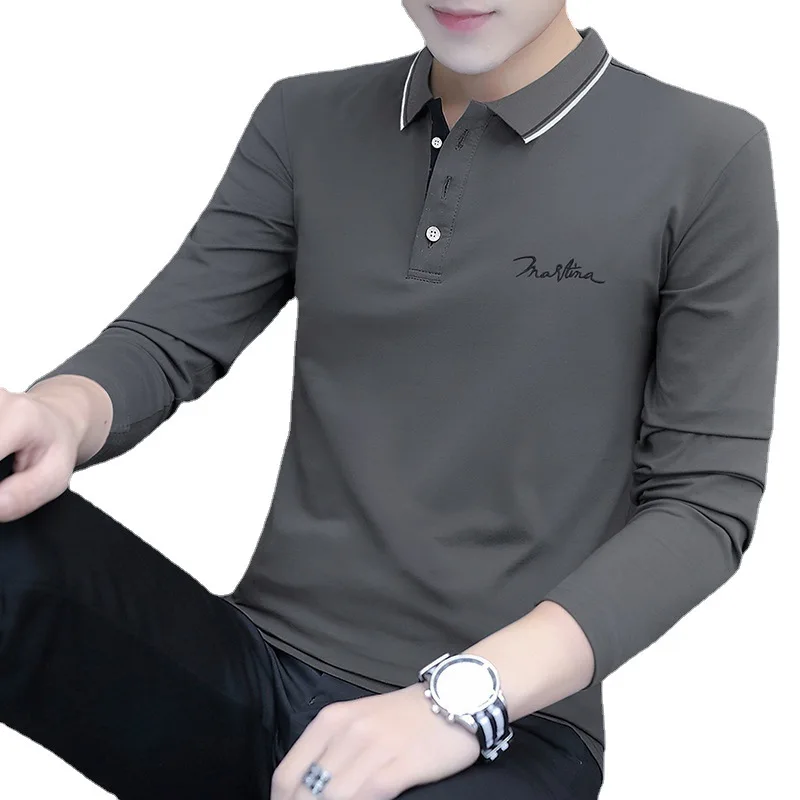 Spring and Autumn New Men's Long-sleeved T-shirt Korean Version of The Lapel Bottoming Shirt Casual Men's Polo Shirt Tops