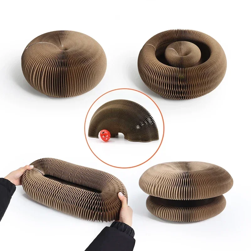 2025 Nuovo gatto magico Scratch Organ Board Giocattolo per gatti con palla Macinazione Artiglio Gatto Struttura da arrampicata Gattino Rotondo Ondulato Giocattolo