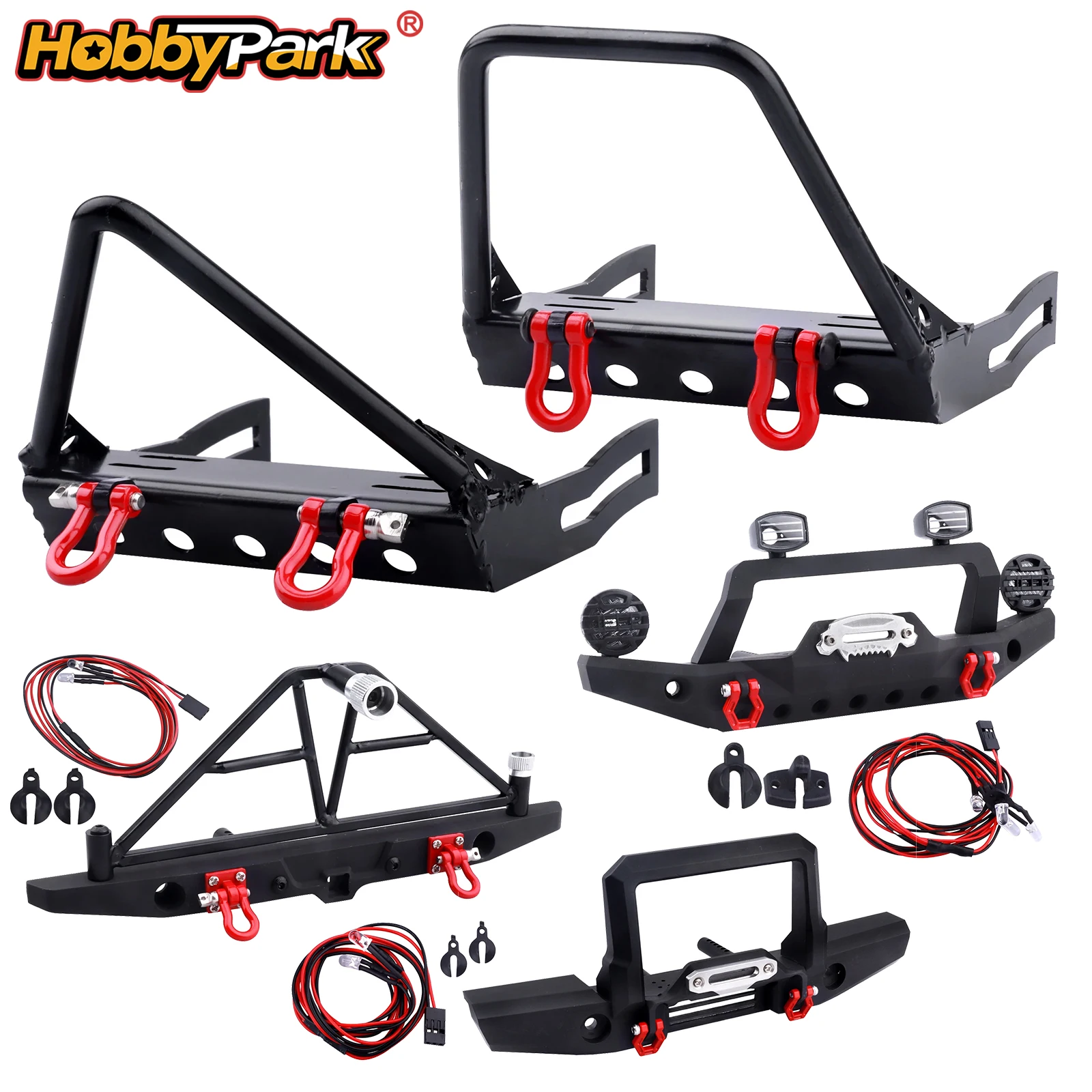 HobbyPark Front Bumper with Winch Mount Shackles for Axial SCX10 SCX10 II Redcat Gen7 Gen8 RC Crawler Car