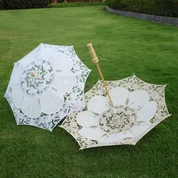 26/43cm Length Embroidery Lace Parasol Umbrella Wedding Decoration Photo Prop Flower Girl Umbrella Cotton Lace Kids Sun Umbrella