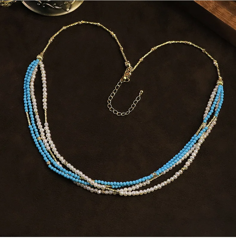 Charm Women Multi Layer Turquoise Pearl Necklace Minimalist Elegant Neck Chain Premium Clavicle Chain Daily Jewelry Christmas