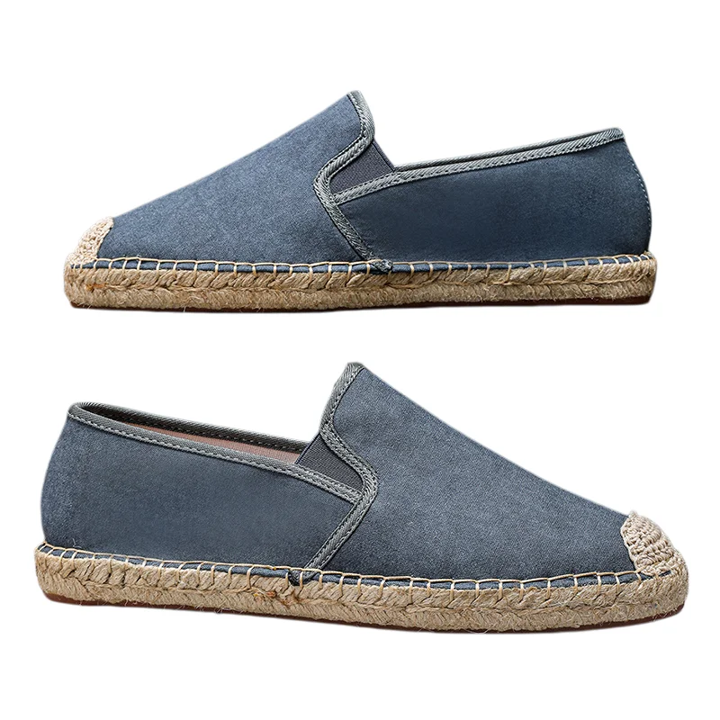 Men's Espadrilles Breathable Canvas Casual Shoes Male Loafers Hand Made Straw Woven Walking Sneakers Father Jogging Shoes S39-46