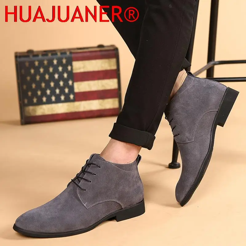 New Men Business Shoes Man Dress Shoes Fashion Pointed Toe Lace-Up Ankle Boots Formal Wedding Footwear Male Suede Oxford Shoes