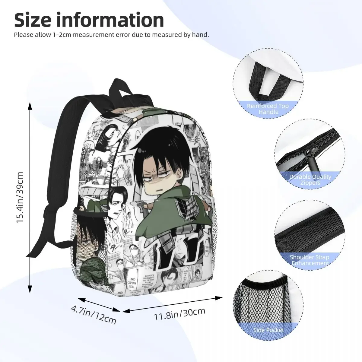 Custom Bag Levi Ackerman Attack On Titan Backpack Student Boys Girls BookBag Kids School Bag Laptop Shoulder Bags For Men Women